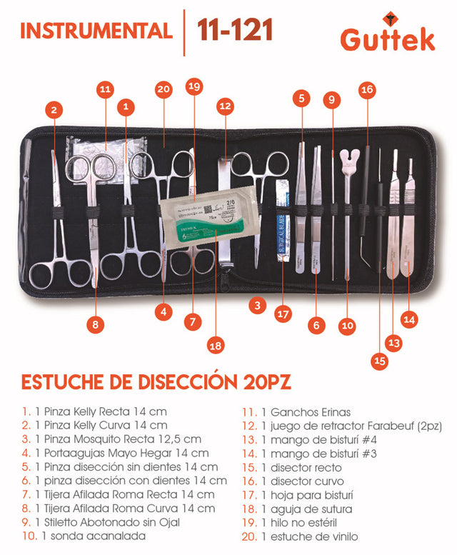 Guttek. Estuche de disección 20 piezas